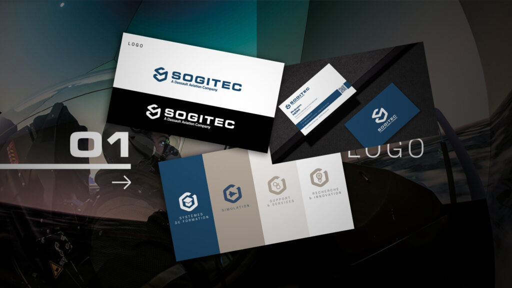 Nouveau logo Sogitec, cartes de visite et système de pictogrammes par domaine