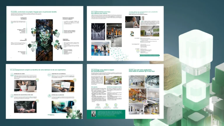 Pages intérieures de la brochure Build & Trust réalisée pour Sylvania Group