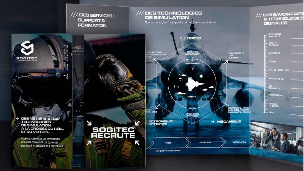 Mise en scène de deux brochures produits Sogitec, conçue par l'Agence Puck